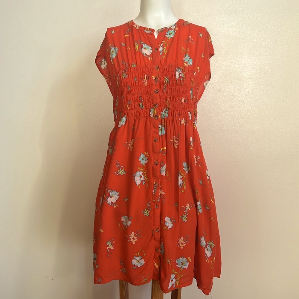 Free People floral dress rauched top poppy design large